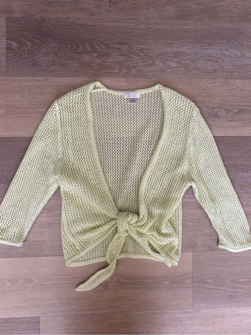 Christopher & Banks Sage Green Tie Front Open Knit Cardigan Size L